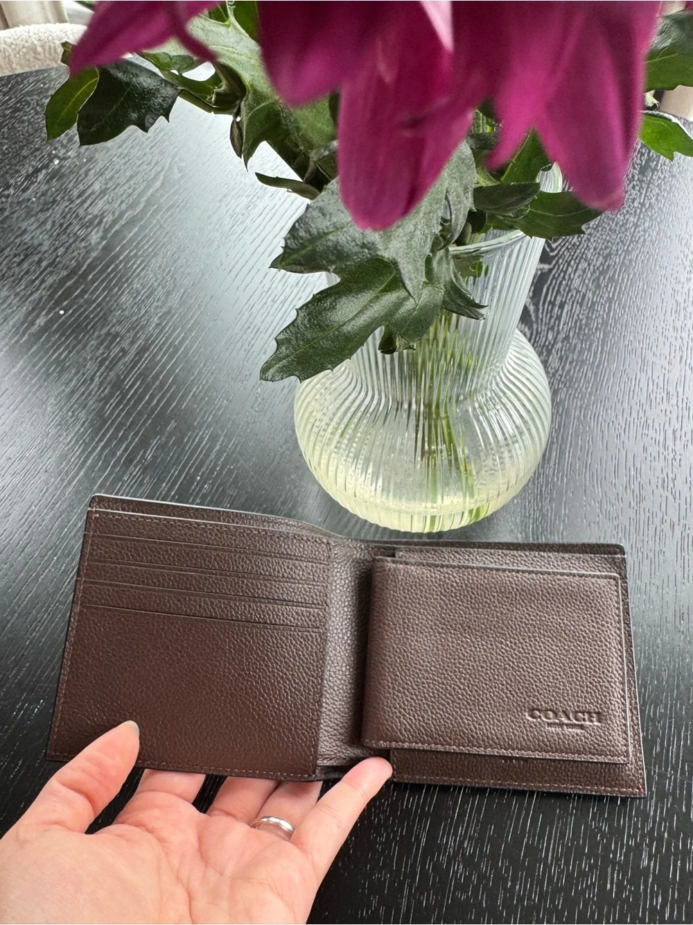Coach Brown Pebbled Leather Bi-Fold Card & Key Holder